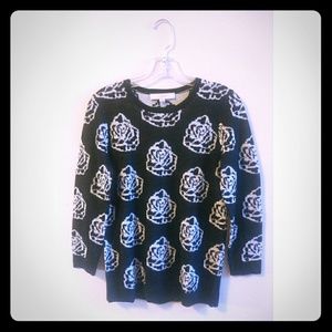 Ann Taylor LOFT ROSE BLACK SWEATER SZ XS B9